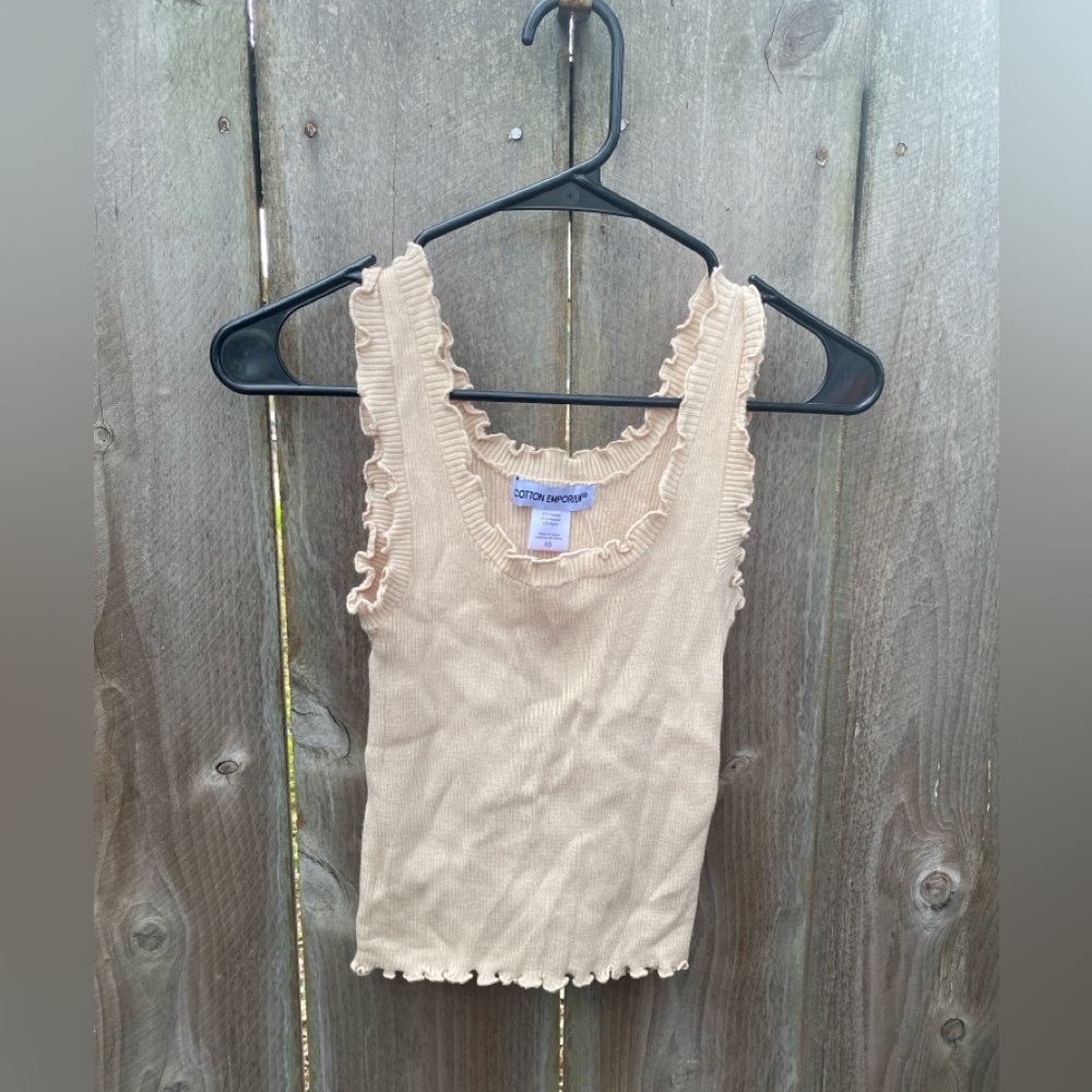NWT Cotton Emporium ribbed tank top with‎ a ruffle lettuce trim 90's y2K XS